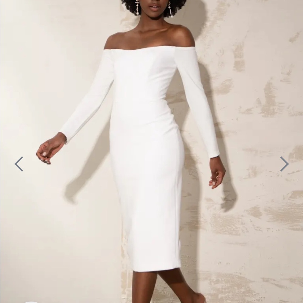 White Off-Shoulder Midi Dress with Long Sleeves